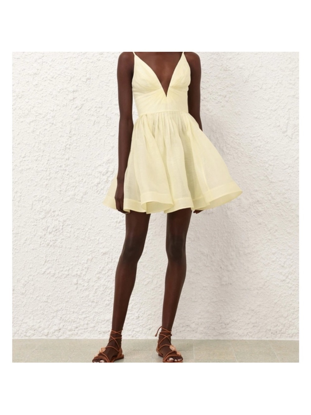 Zimmermann Pale Yellow Plunge V-Neck Mini Dress